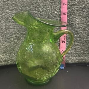 UV Reactive Green Crackle glass c1960s wide mouthed Kanawha Pitcher